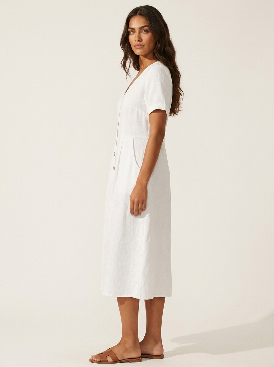 Midi Jurk met Knoopsluiting - Luchtige Zomerse Look