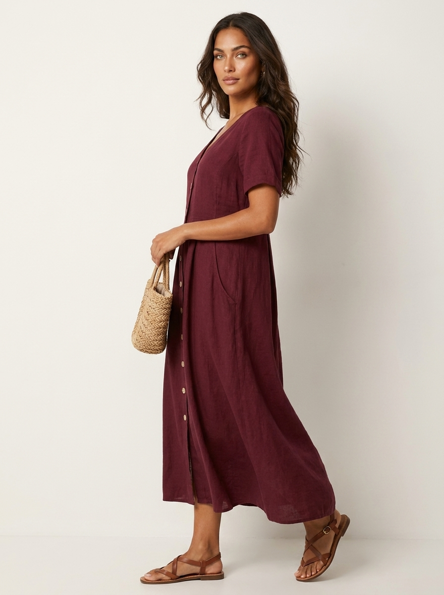 Midi Jurk met Knoopsluiting - Luchtige Zomerse Look