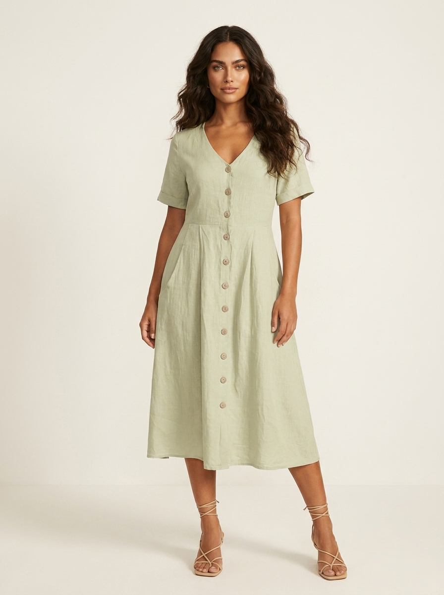 Midi Jurk met Knoopsluiting - Luchtige Zomerse Look