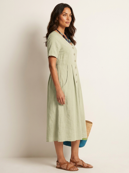 Midi Jurk met Knoopsluiting - Luchtige Zomerse Look