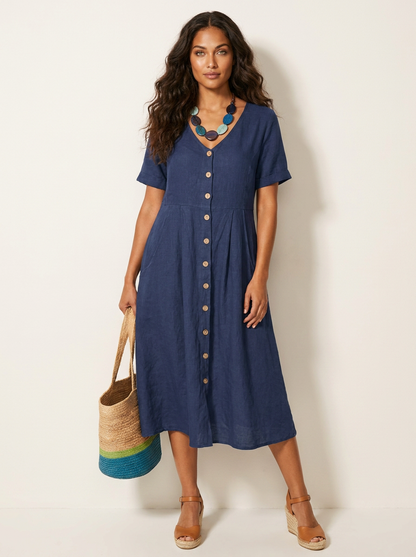 Midi Jurk met Knoopsluiting - Luchtige Zomerse Look