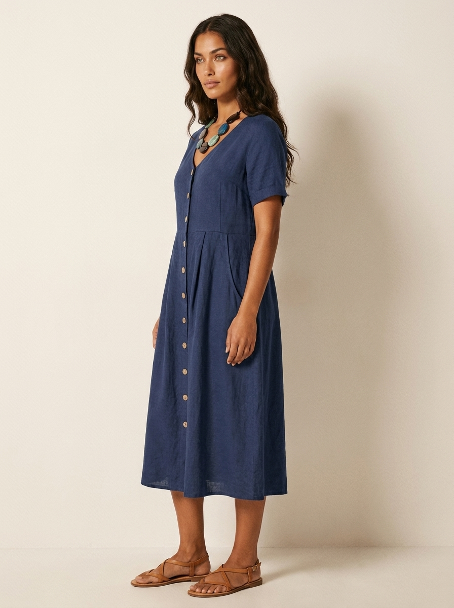 Midi Jurk met Knoopsluiting - Luchtige Zomerse Look