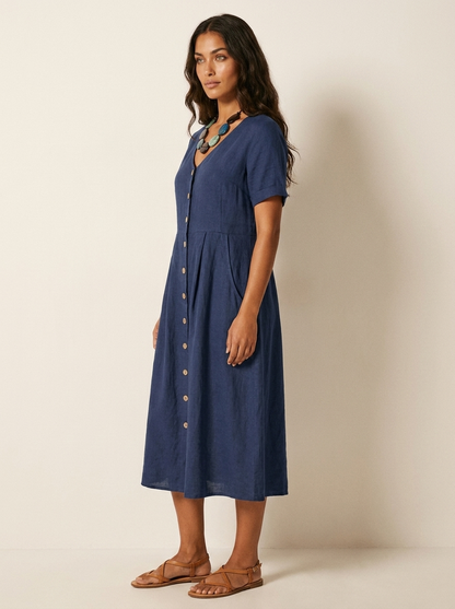 Midi Jurk met Knoopsluiting - Luchtige Zomerse Look