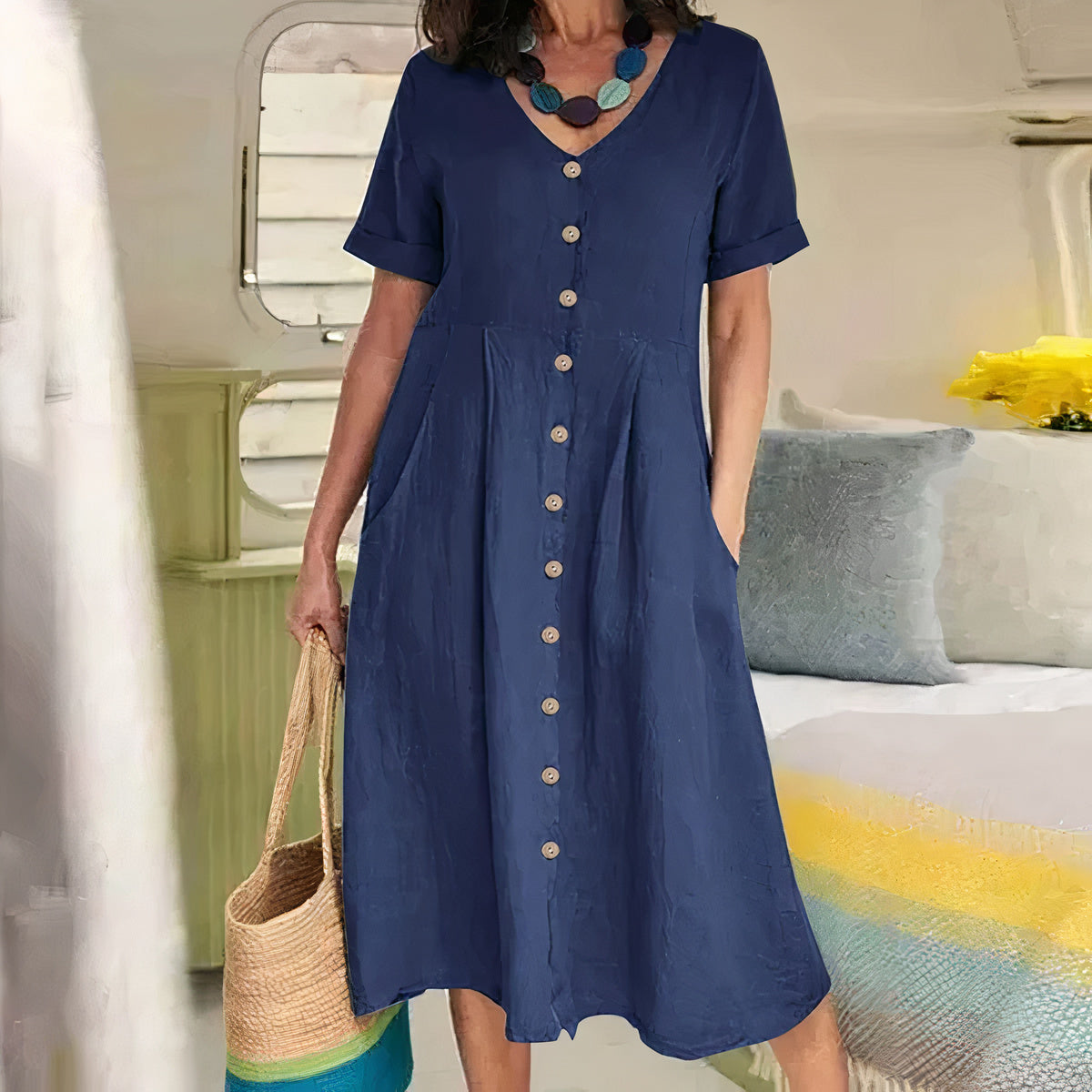 Midi Jurk met Knoopsluiting - Luchtige Zomerse Look