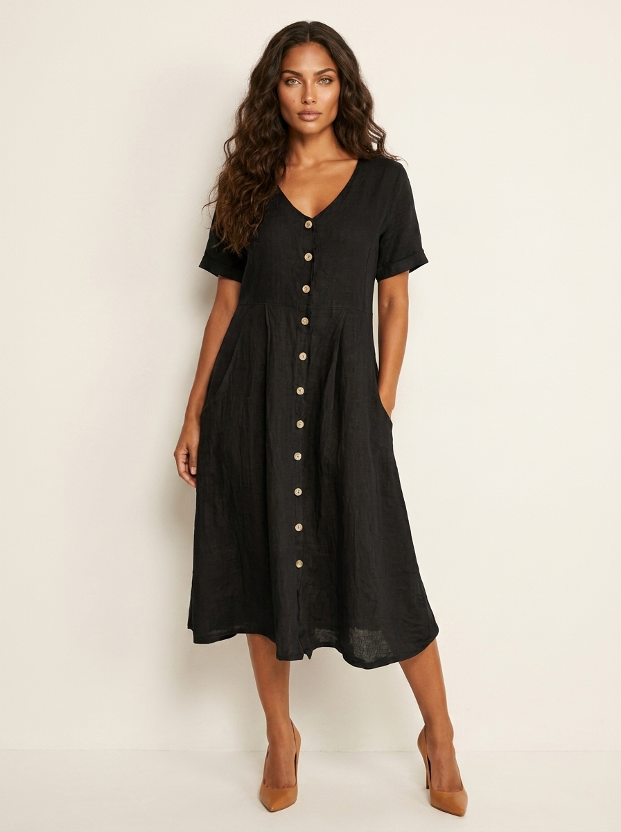 Midi Jurk met Knoopsluiting - Luchtige Zomerse Look