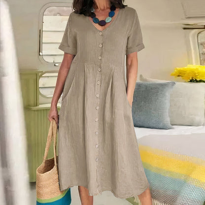 Midi Jurk met Knoopsluiting - Luchtige Zomerse Look