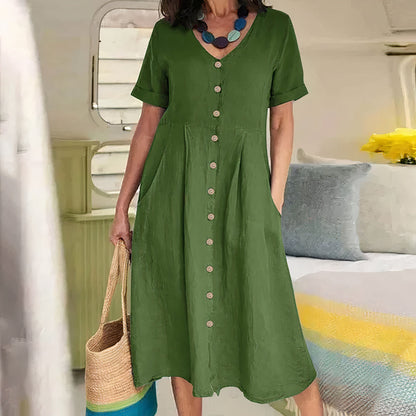 Midi Jurk met Knoopsluiting - Luchtige Zomerse Look