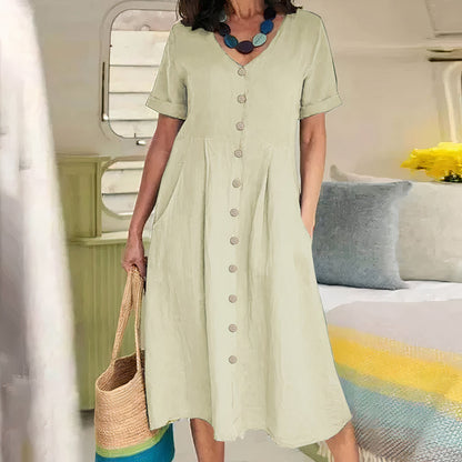 Midi Jurk met Knoopsluiting - Luchtige Zomerse Look