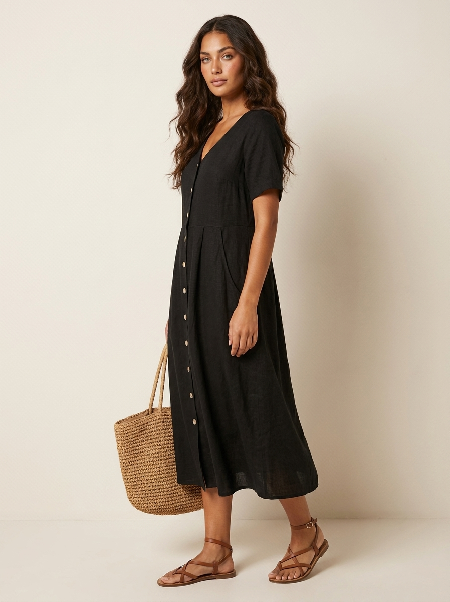 Midi Jurk met Knoopsluiting - Luchtige Zomerse Look
