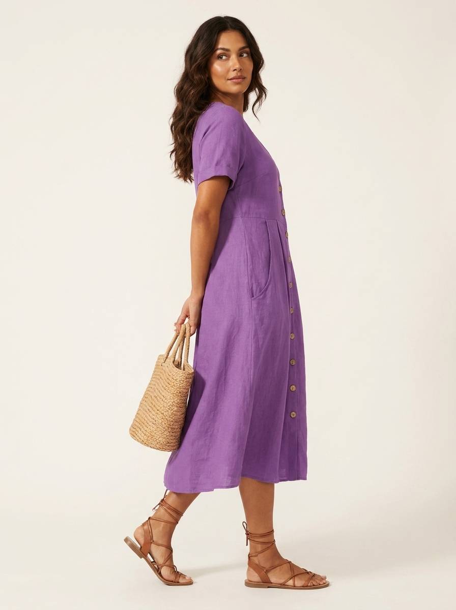 Midi Jurk met Knoopsluiting - Luchtige Zomerse Look