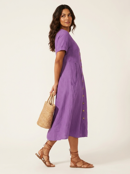 Midi Jurk met Knoopsluiting - Luchtige Zomerse Look