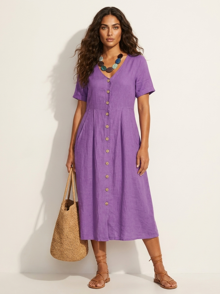 Midi Jurk met Knoopsluiting - Luchtige Zomerse Look