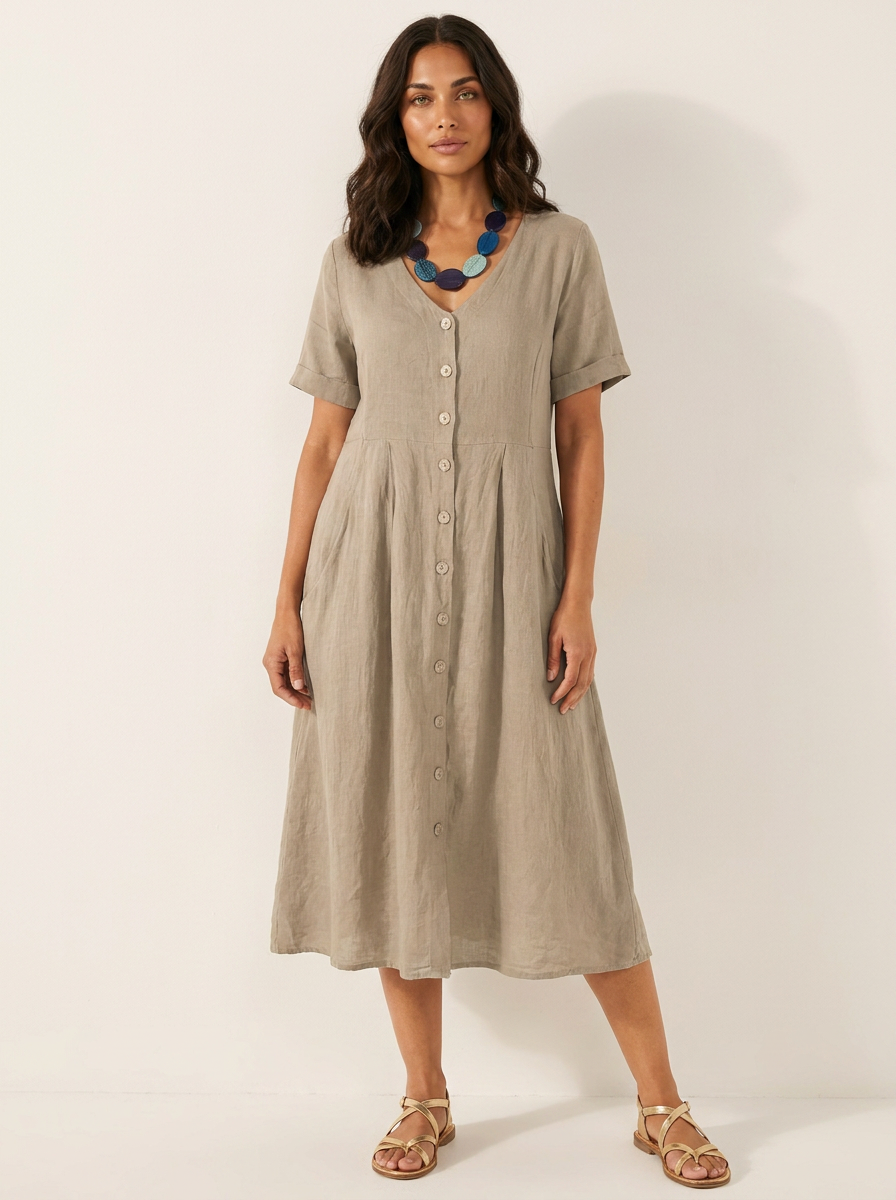 Midi Jurk met Knoopsluiting - Luchtige Zomerse Look