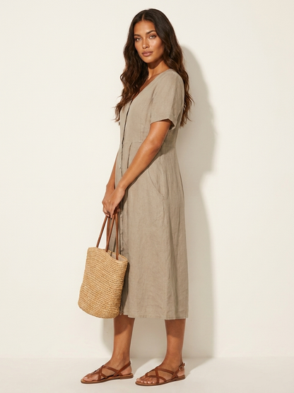 Midi Jurk met Knoopsluiting - Luchtige Zomerse Look