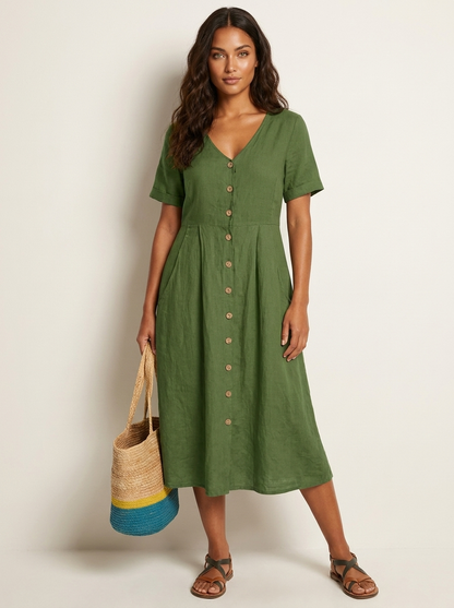 Midi Jurk met Knoopsluiting - Luchtige Zomerse Look