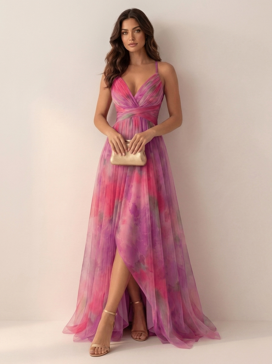 Maxi Jurk met Watercolor Print - Elegante Zomerse Look
