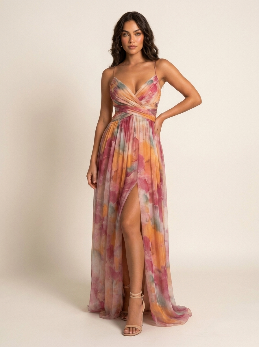 Maxi Jurk met Watercolor Print - Elegante Zomerse Look