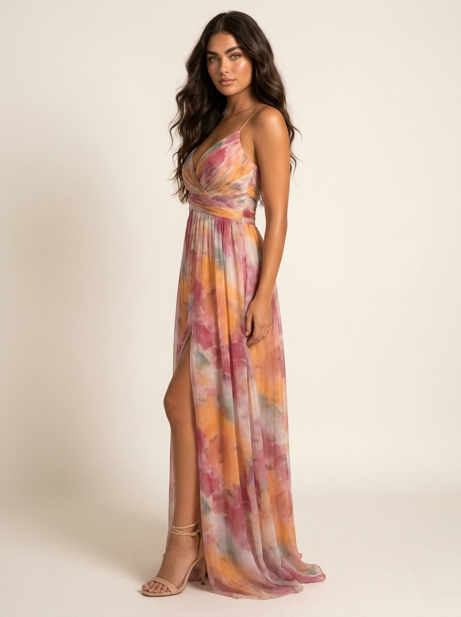Maxi Jurk met Watercolor Print - Elegante Zomerse Look