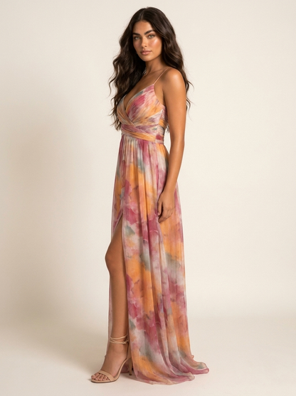 Maxi Jurk met Watercolor Print - Elegante Zomerse Look