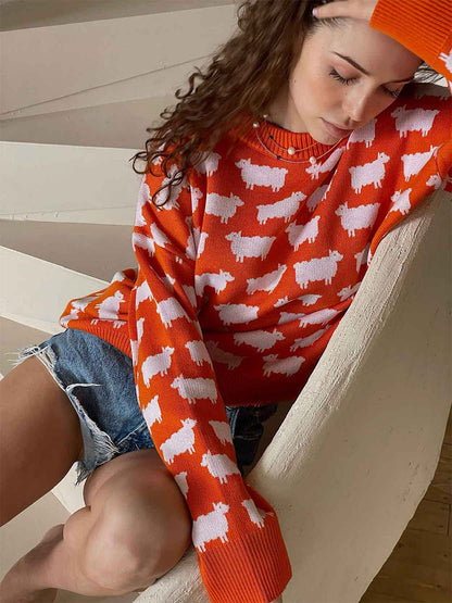 Dames Trui Met Print – Casual Losse Trui Ronde Hals