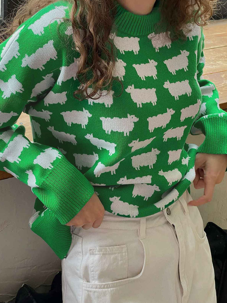 Dames Trui Met Print – Casual Losse Trui Ronde Hals