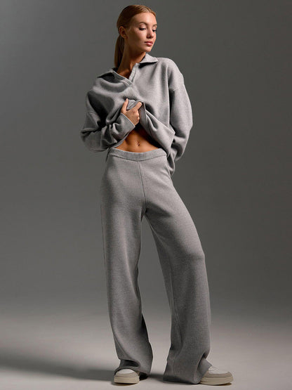 Loungewear Set Dames – Gebreid, Oversized Trui Met Kraag & Wijde Broek