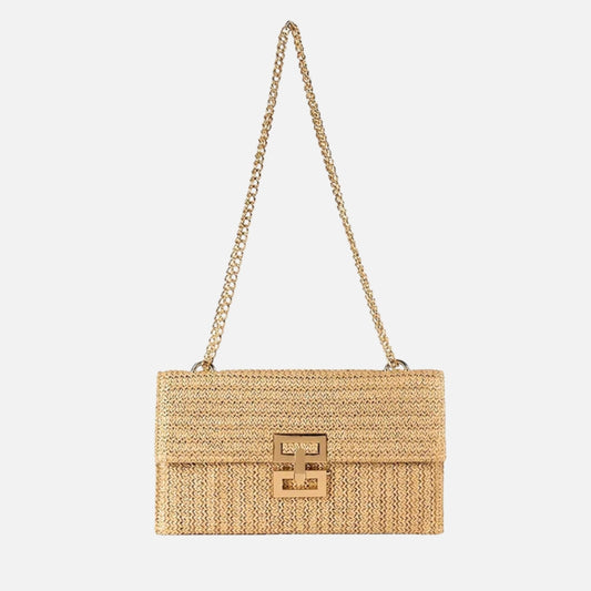 Geweven Schoudertas - Goudkleurige Ketting met Draaislot