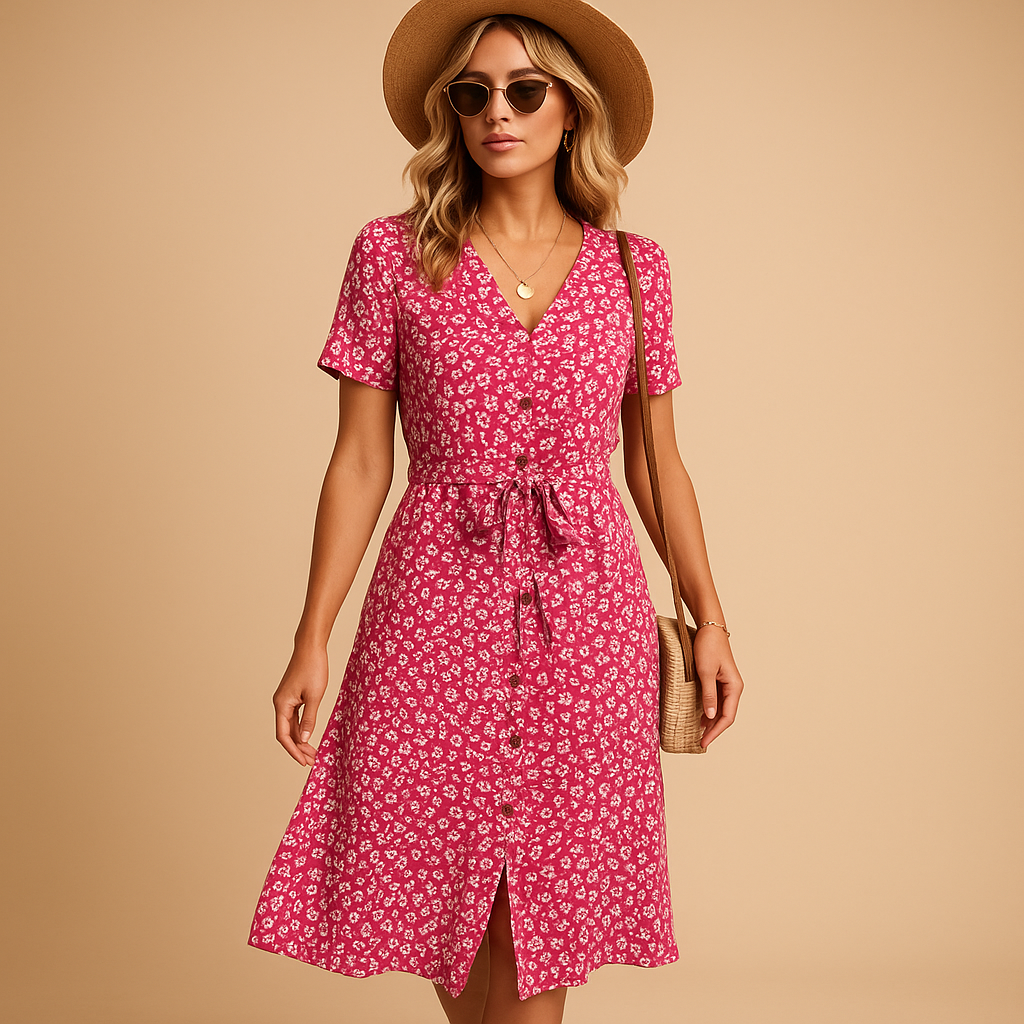 Lina jurk dames – midi-jurk met bloemenprint en zomerse charme