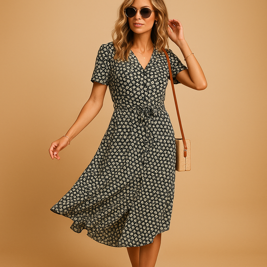Lina jurk dames – midi-jurk met bloemenprint en zomerse charme
