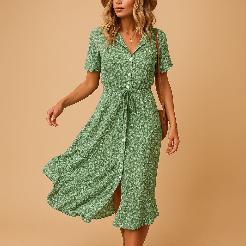 Lina jurk dames – midi-jurk met bloemenprint en zomerse charme