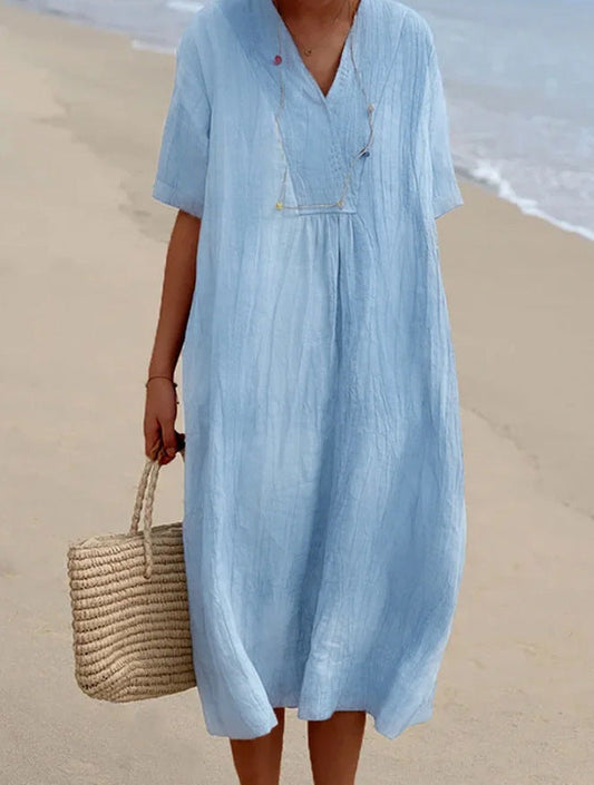 Ella – Midi Jurk Dames Zomer A-Lijn Jurk Dames V-Hals Jurk Casual Elegant