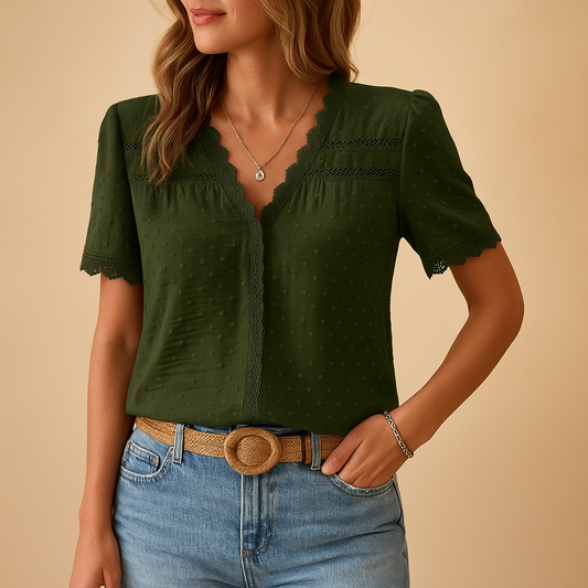 Claire blouse dames – kanten blouse met V-hals en elegante uitstraling