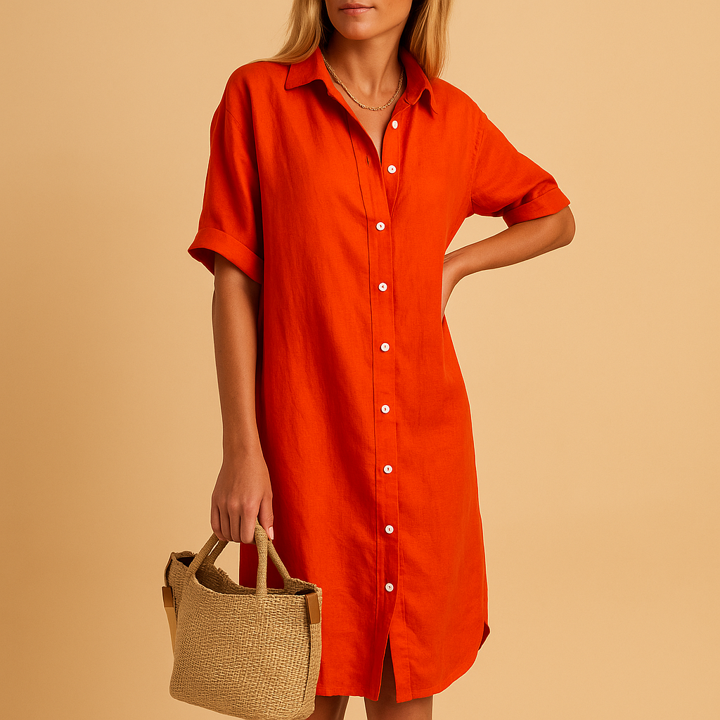 Inès jurk dames – lange overhemdjurk met luchtige pasvorm en tijdloze look