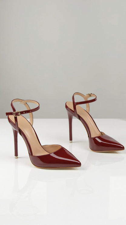 Dames Metallic Pumps Met Enkelband – Puntige Neus & Stiletto Hak