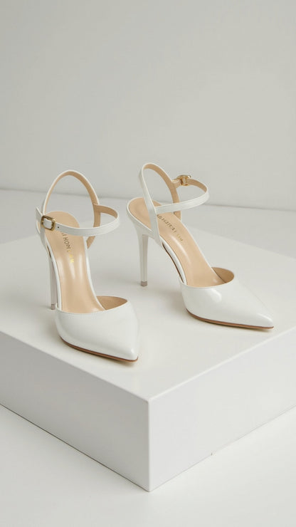 Dames Metallic Pumps Met Enkelband – Puntige Neus & Stiletto Hak