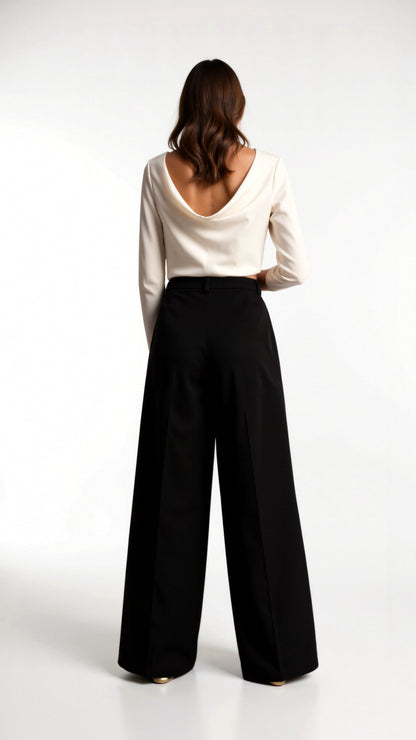 Dames Wide-Leg Pantalon – Hoge Taille Met Plooien en Zijzakken