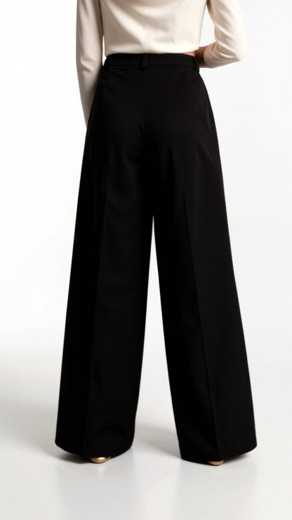 Dames Wide-Leg Pantalon – Hoge Taille Met Plooien en Zijzakken