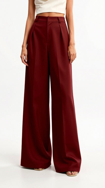 Dames Wide-Leg Pantalon – Hoge Taille Met Plooien en Zijzakken