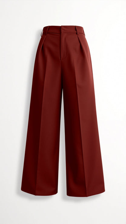 Dames Wide-Leg Pantalon – Hoge Taille Met Plooien en Zijzakken