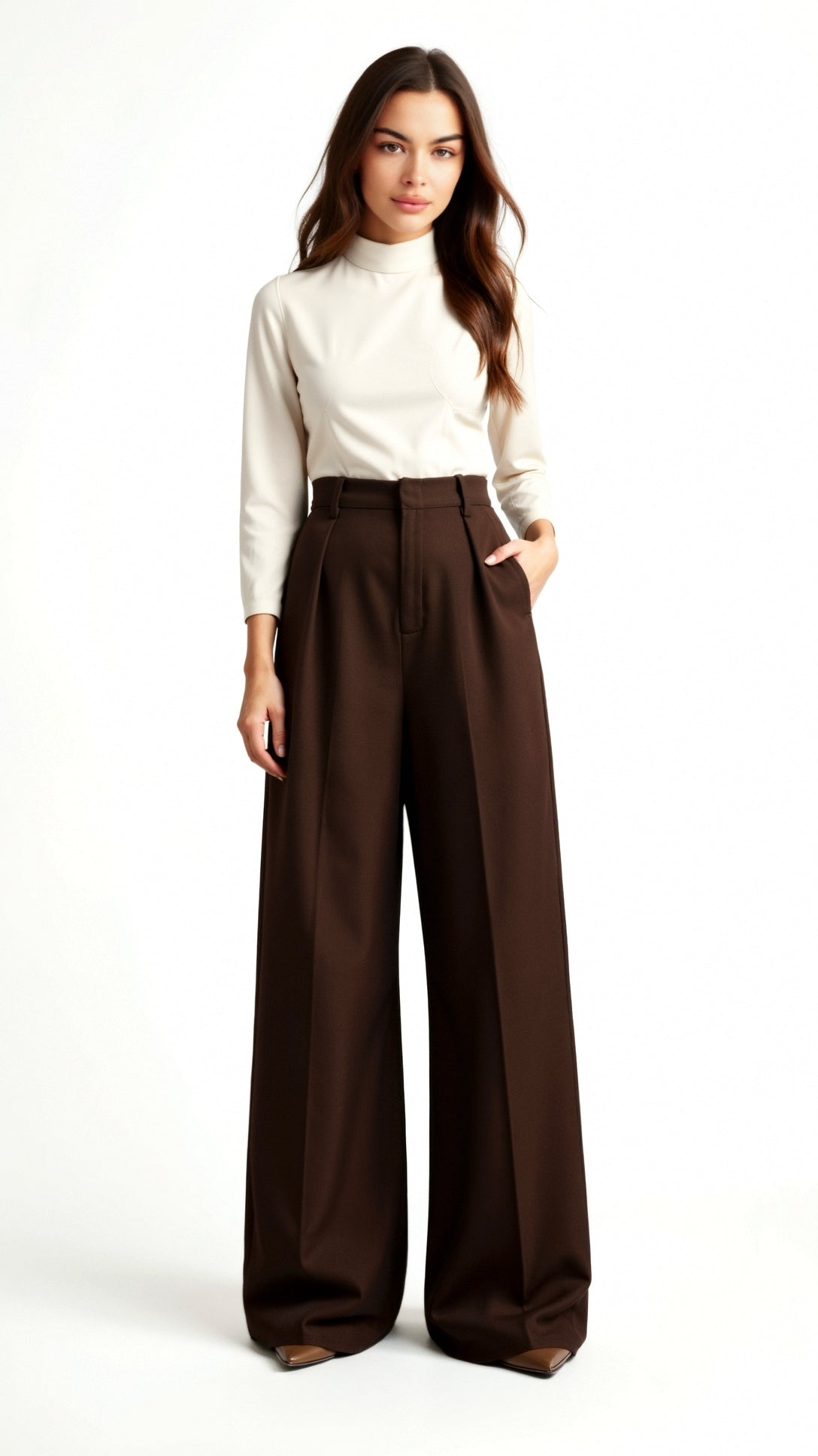 Dames Wide-Leg Pantalon – Hoge Taille Met Plooien en Zijzakken