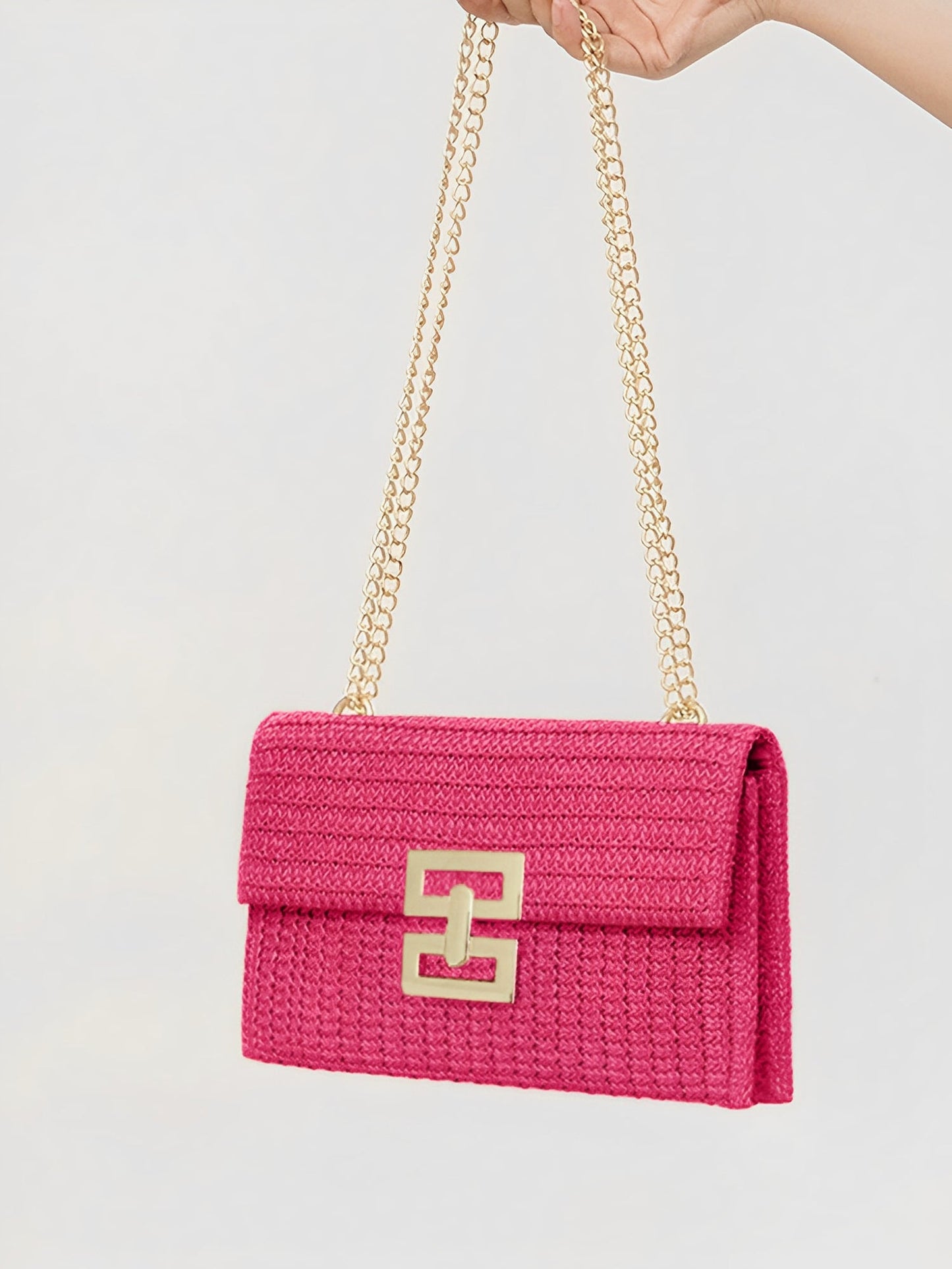 Geweven Schoudertas - Goudkleurige Ketting met Draaislot