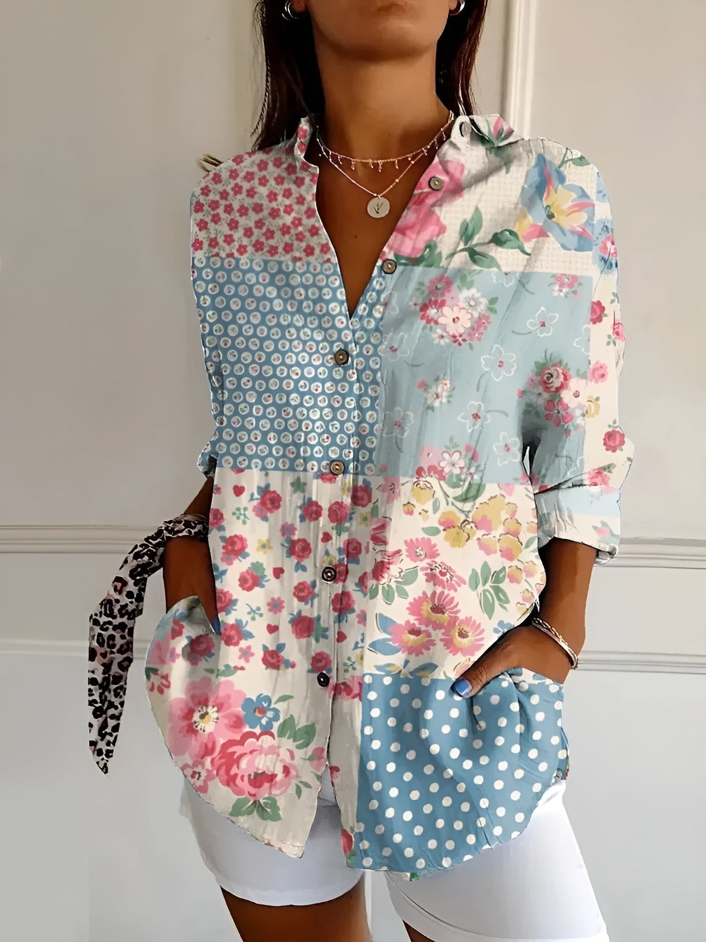 Dames Blouse Bloemenprint Lange Mouw Elegante Casual Blouse