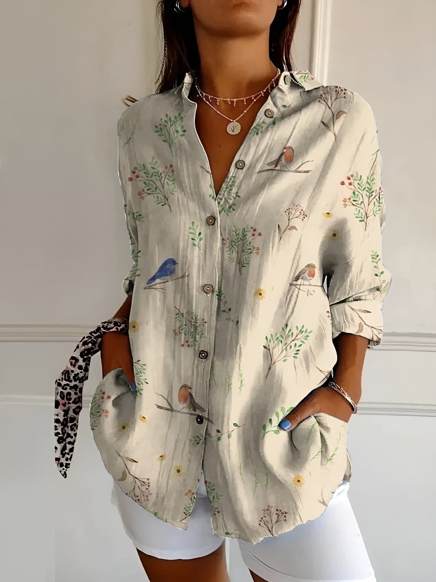 Dames Blouse Bloemenprint Lange Mouw Elegante Casual Blouse