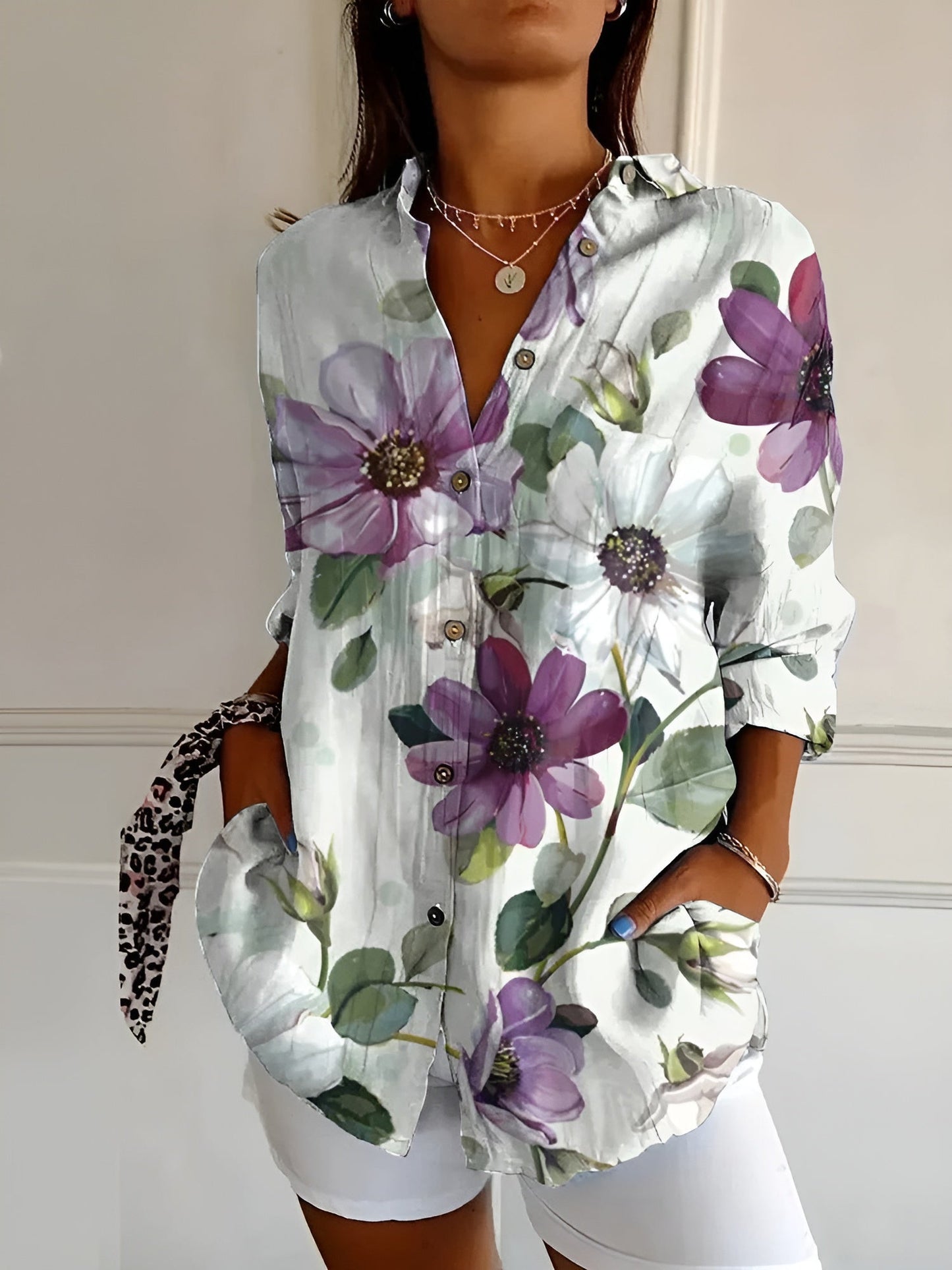 Dames Blouse Bloemenprint Lange Mouw Elegante Casual Blouse