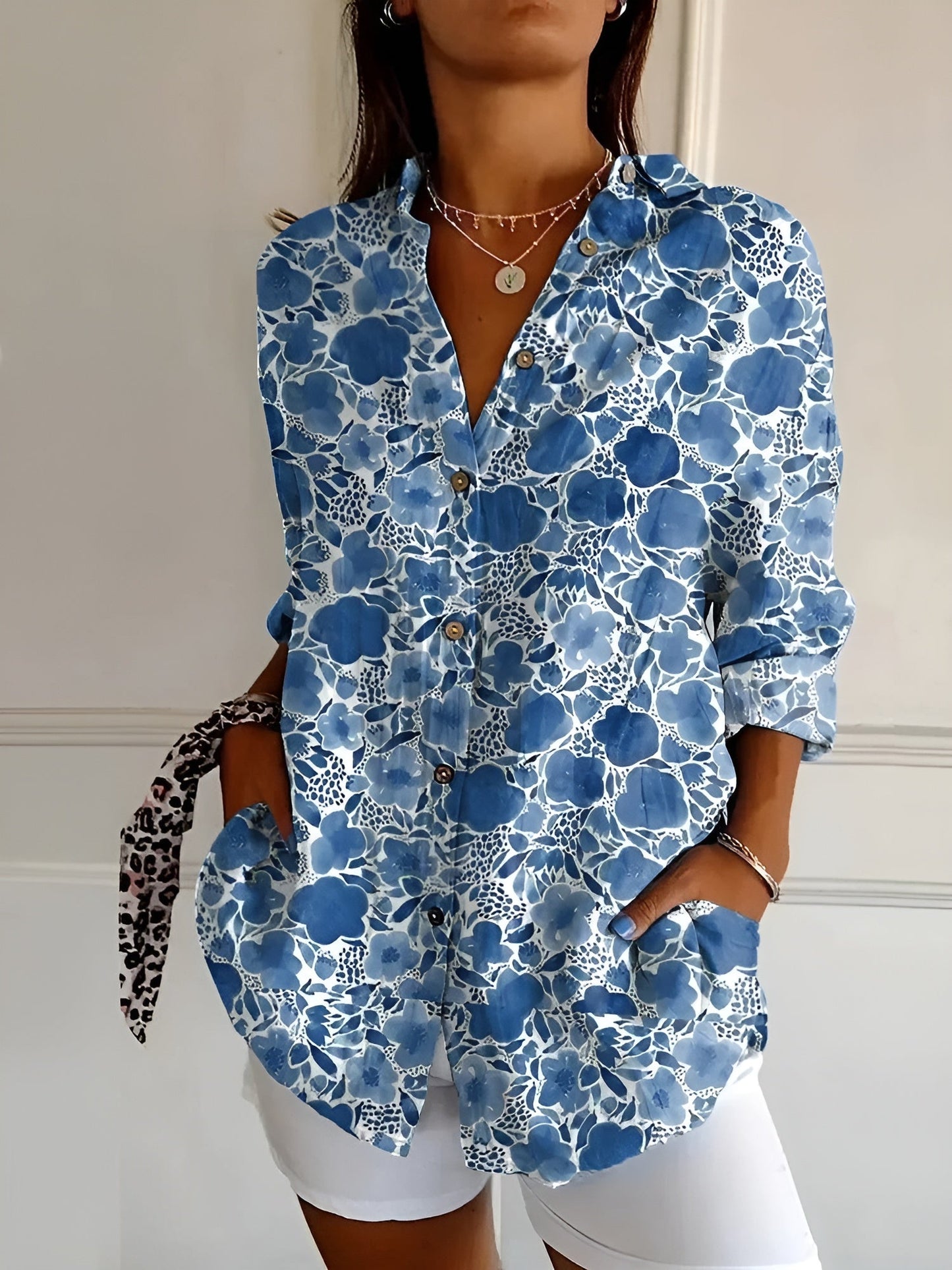 Dames Blouse Bloemenprint Lange Mouw Elegante Casual Blouse