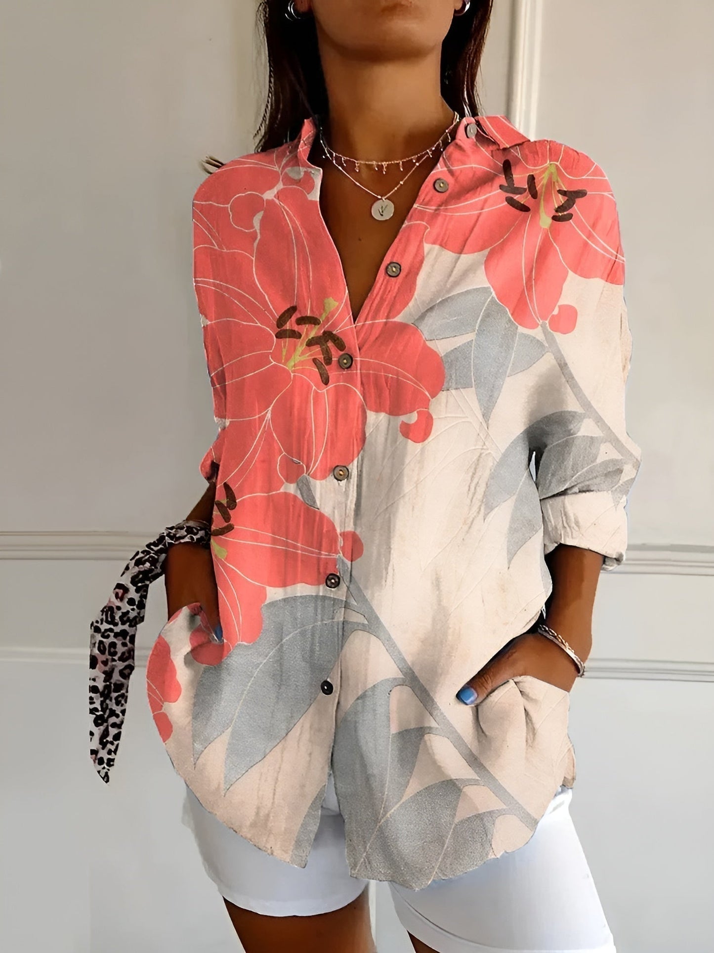 Dames Blouse Bloemenprint Lange Mouw Elegante Casual Blouse