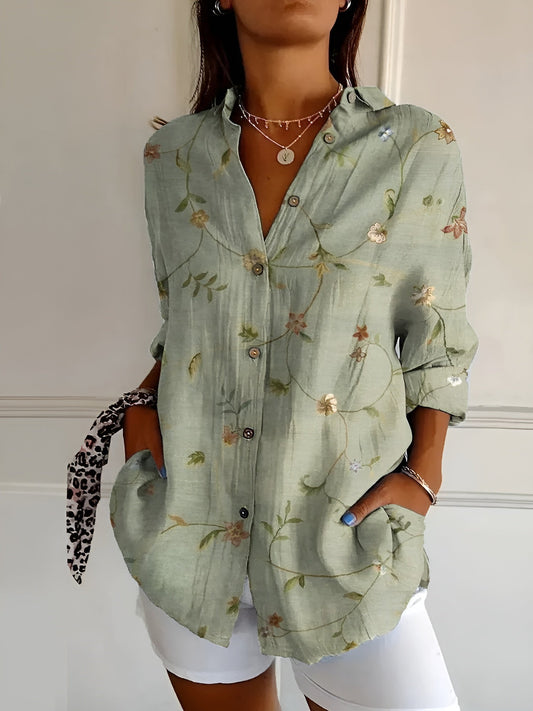 Dames Blouse Bloemenprint Lange Mouw Elegante Casual Blouse