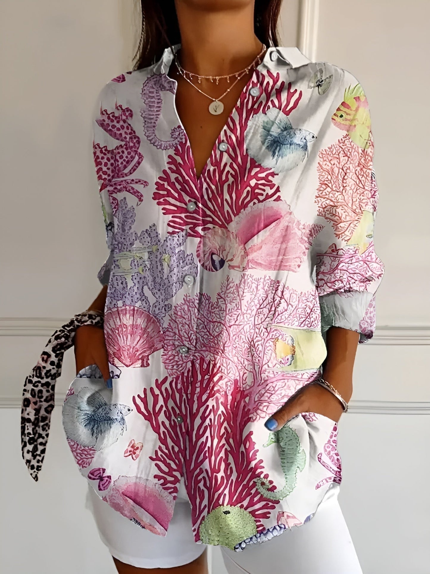 Dames Blouse Bloemenprint Lange Mouw Elegante Casual Blouse